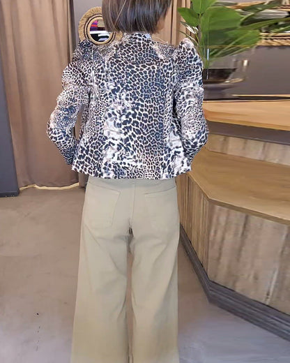 Leopardenmuster Puffärmel Freizeitjacke