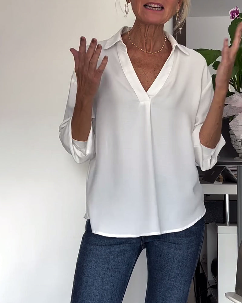 Einfaches Oberteil mit Revers und langen Ärmeln in einfarbiger Ausführung