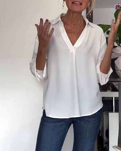 Einfaches Oberteil mit Revers und langen Ärmeln in einfarbiger Ausführung