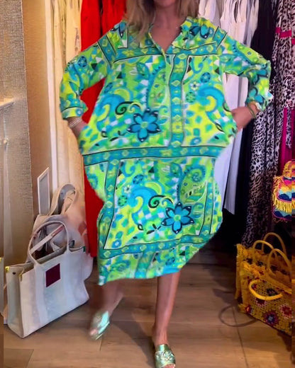 Lockeres bedrucktes Pocket-Kleid