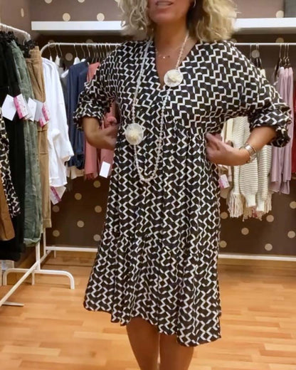 Geometrischer Druck V-Ausschnitt Freizeitkleid