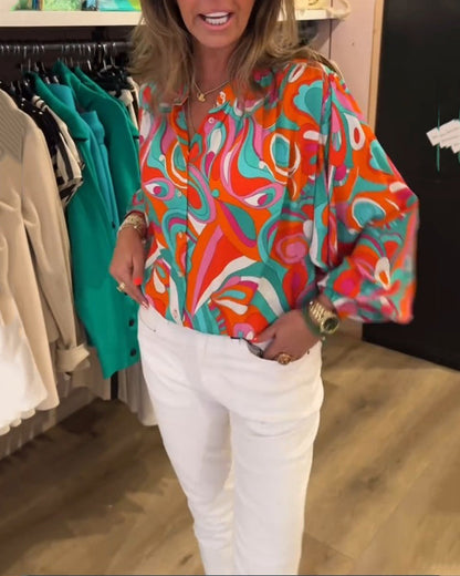 Lässige bedruckte Bluse für den Arbeitsweg