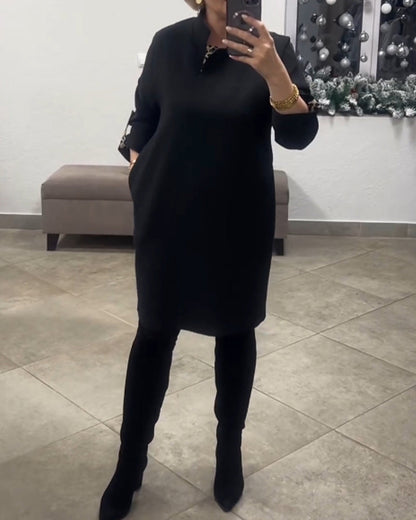 Kleid mit Stehkragen in einfarbig