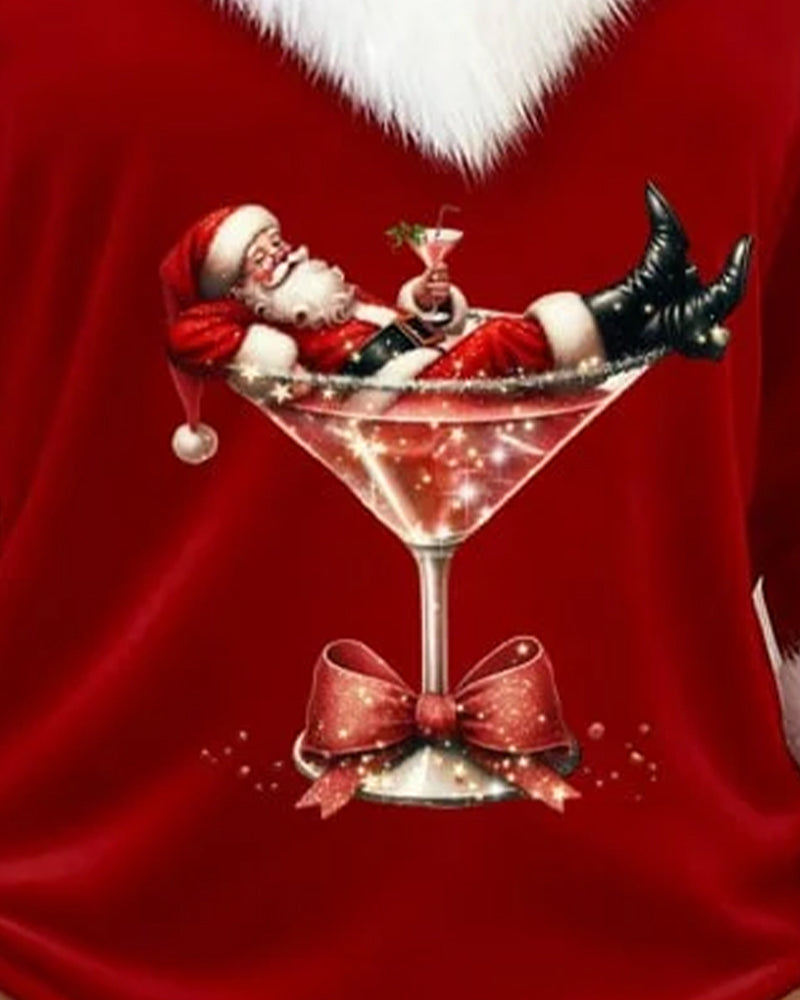 Plüsch Weihnachtsdruck Langarmshirt