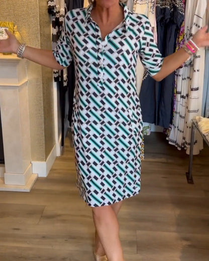 V-Ausschnitt Geometrisch Bedrucktes Kleid