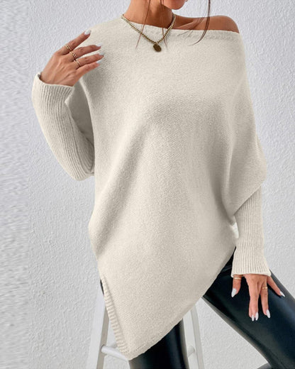 Einfarbiger Pullover mit unregelmäßigem Saum