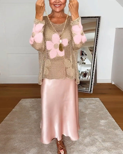 Lässiger floral runder Hals langärmeliger Pullover mit Ausschnitten