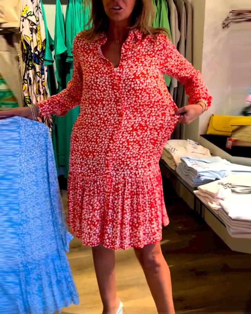 V-Ausschnitt Kleid mit Blumenmuster und Revers