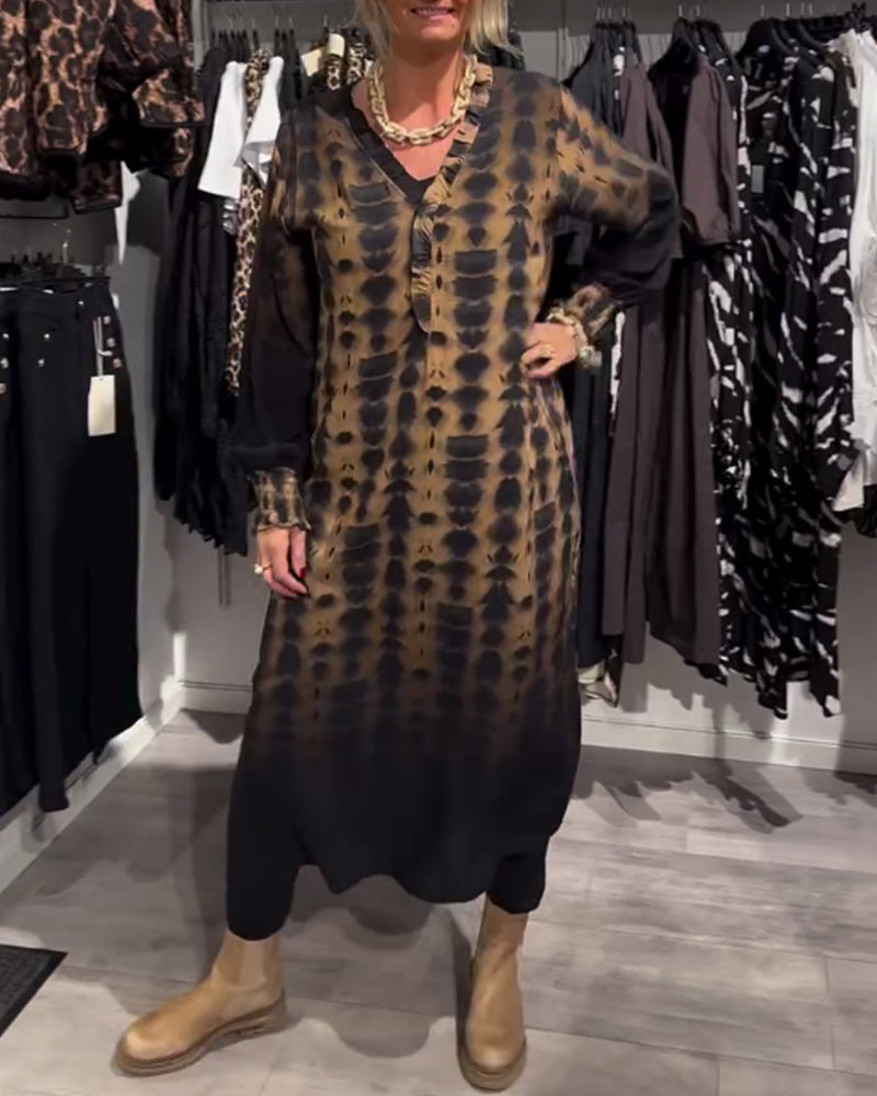 V-Ausschnitt langärmliges Gradient-Kleid