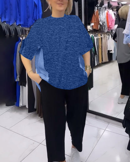 Gestreifte Patchwork-Casual-Bluse