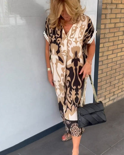 V-Ausschnitt Geometrisches Druckkleid