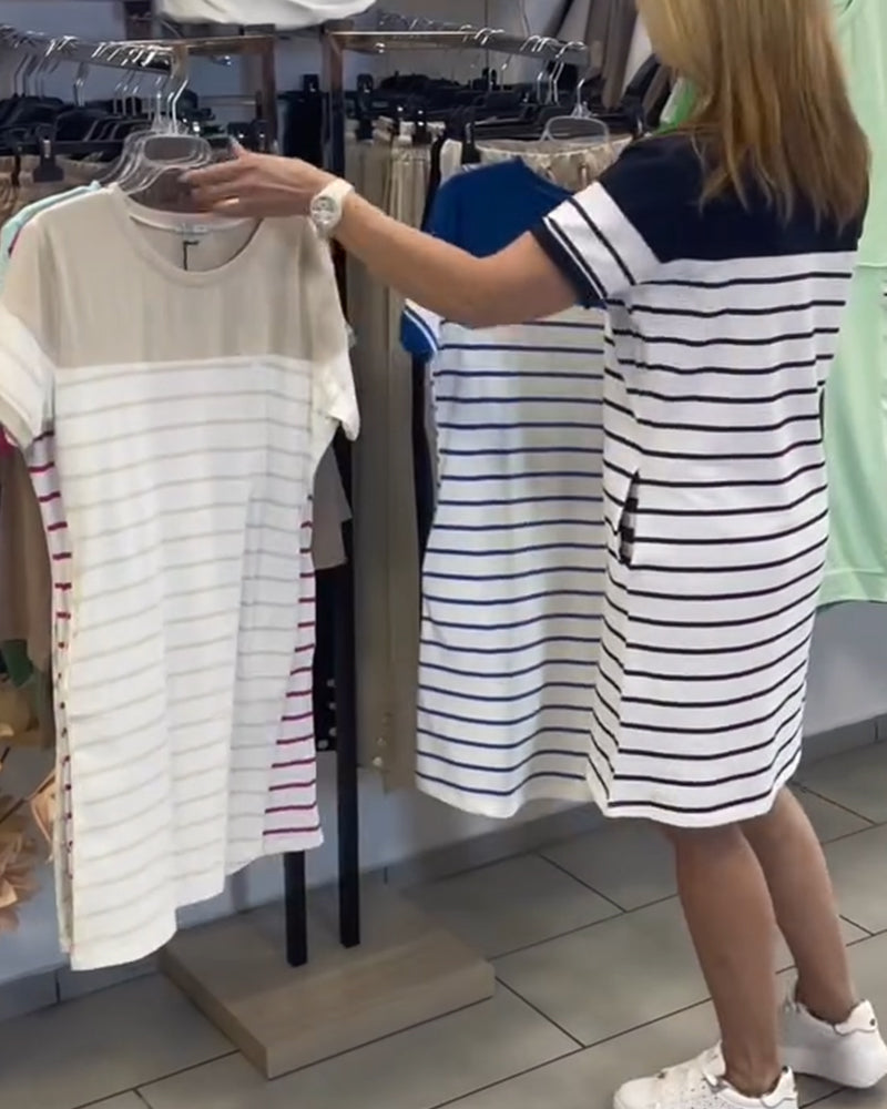 Crew Neck Casual Gestreiftes Kleid