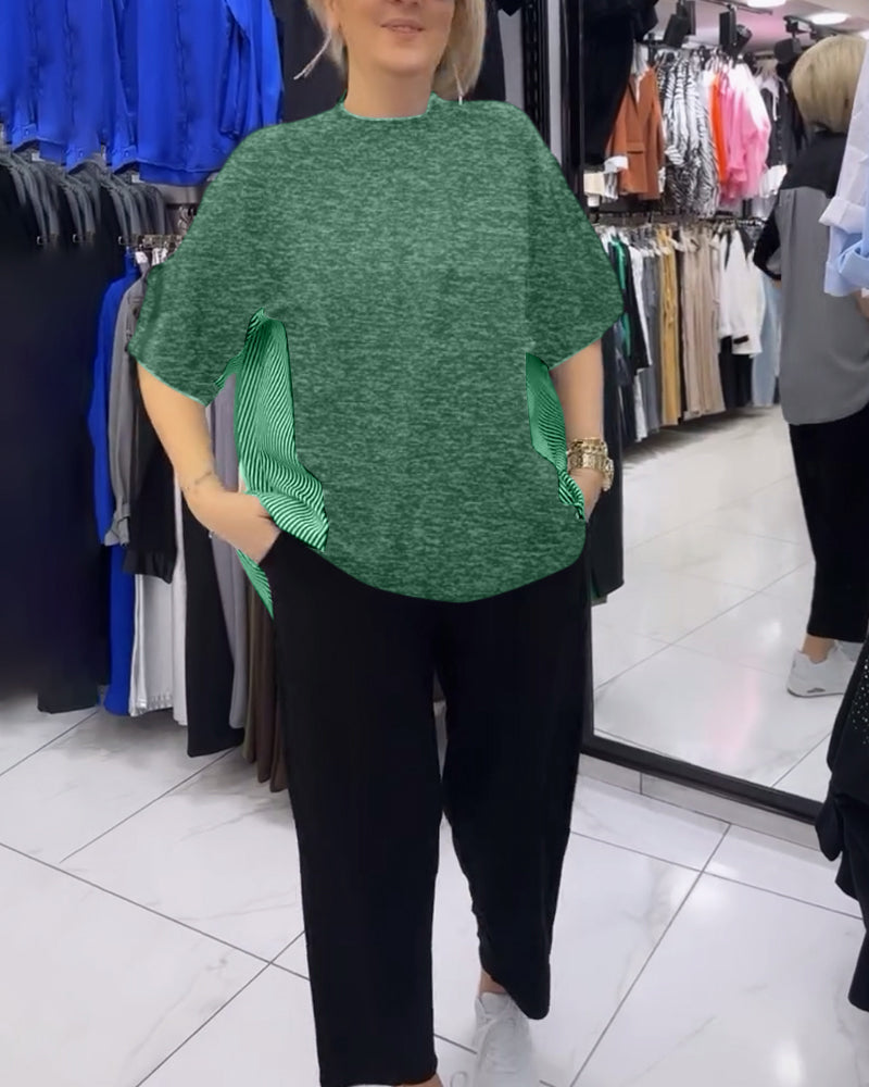 Gestreifte Patchwork-Casual-Bluse