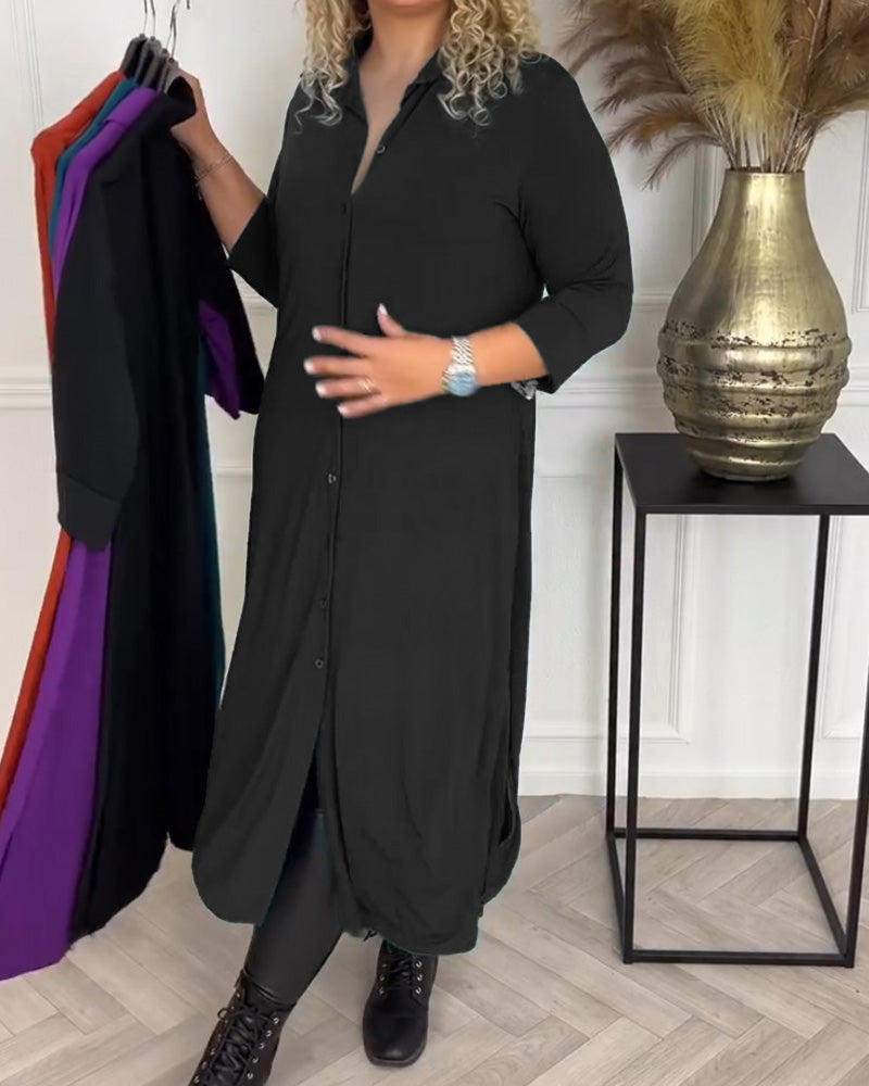 Knopfhemd Kleid in einfarbig