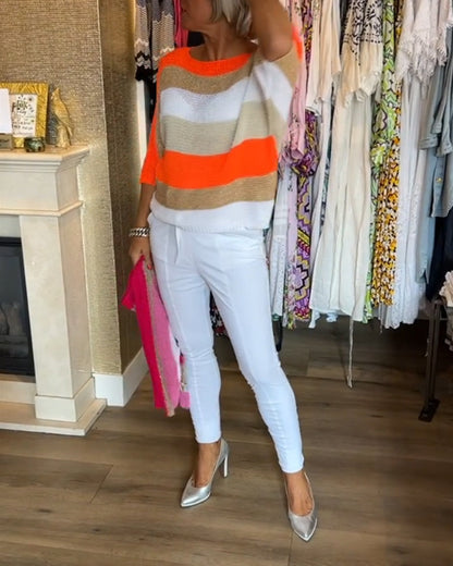 Farbblock Pullover mit Rundhalsausschnitt