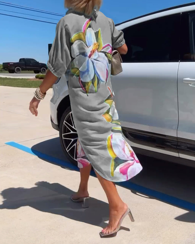 Blumenmuster lockeres Freizeitkleid