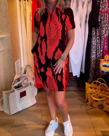 Bedrucktes Revers-Kurzarmkleid