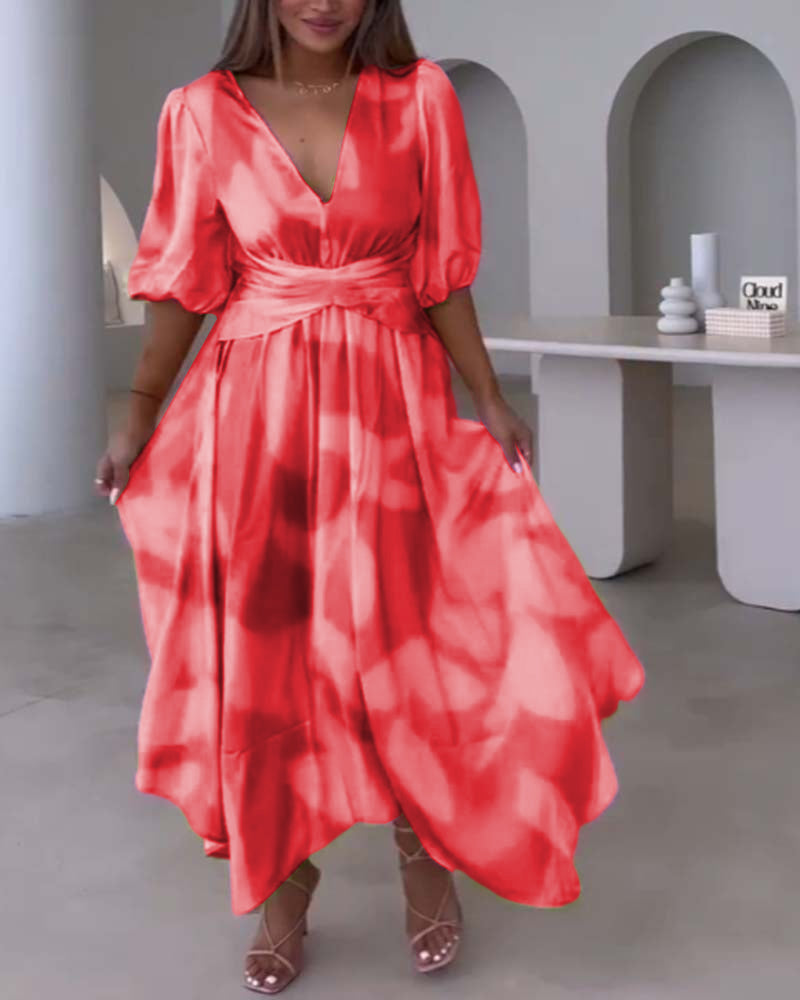 Elegantes Kleid mit tiefem V-Ausschnitt und halben Ärmeln