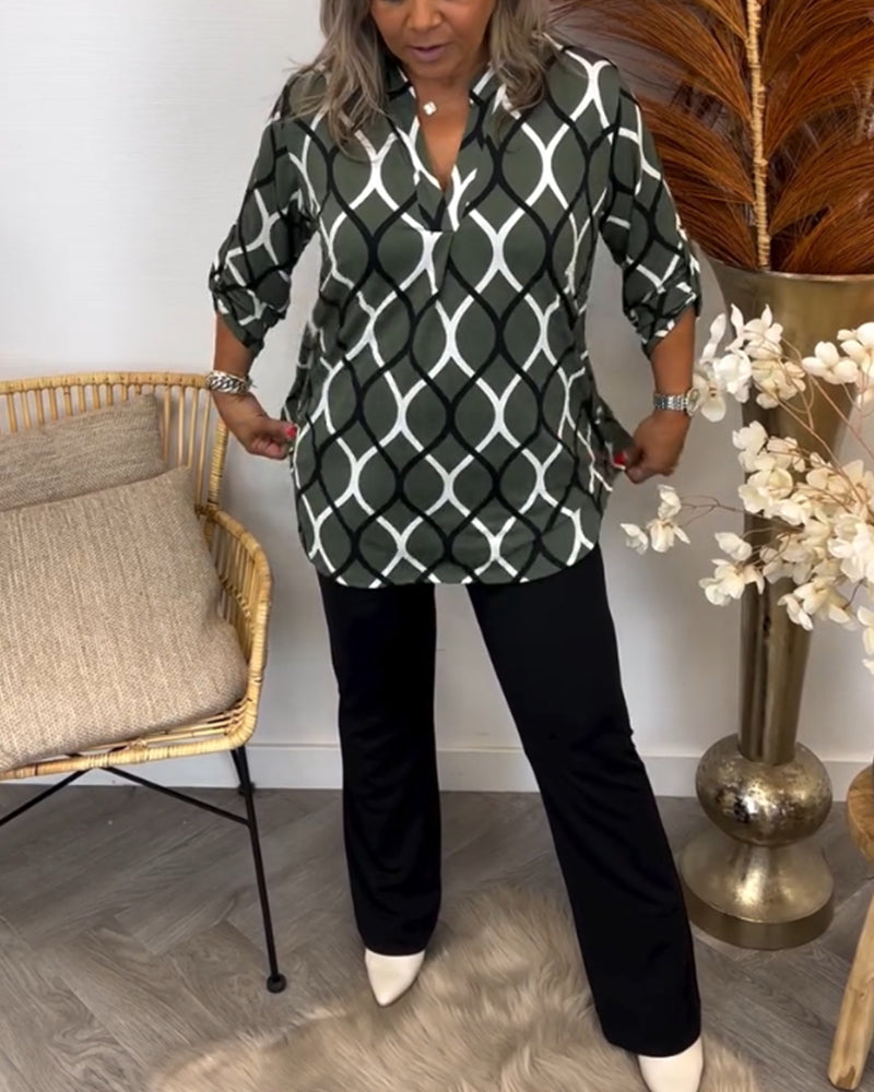 Lässige Bluse mit langen Ärmeln und Druck
