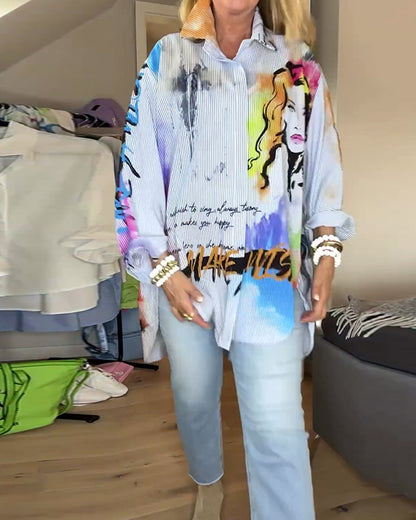 Porträt Druck Mode Langarmshirt