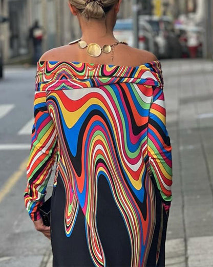 Langärmliges, elegantes Maxikleid mit schulterfreiem Schnitt