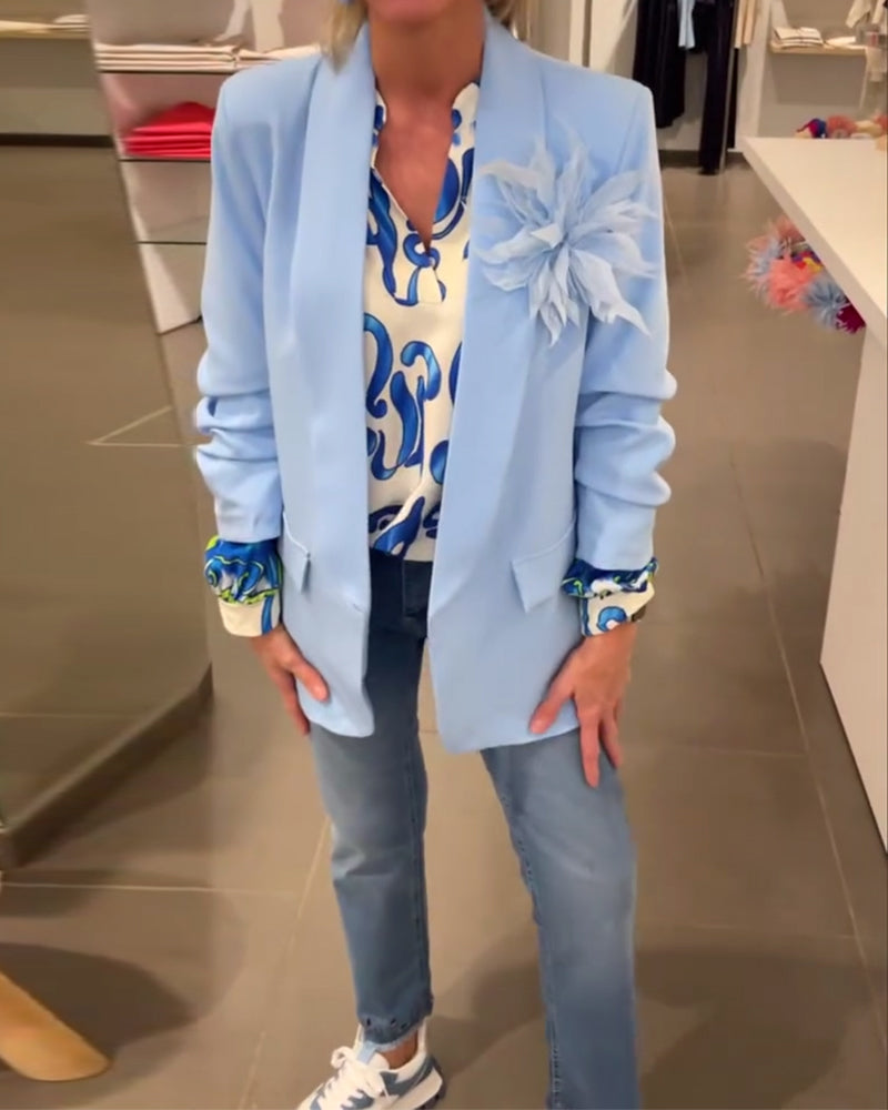 Elegantes langärmliges Oberteil mit bedrucktem V-Ausschnitt