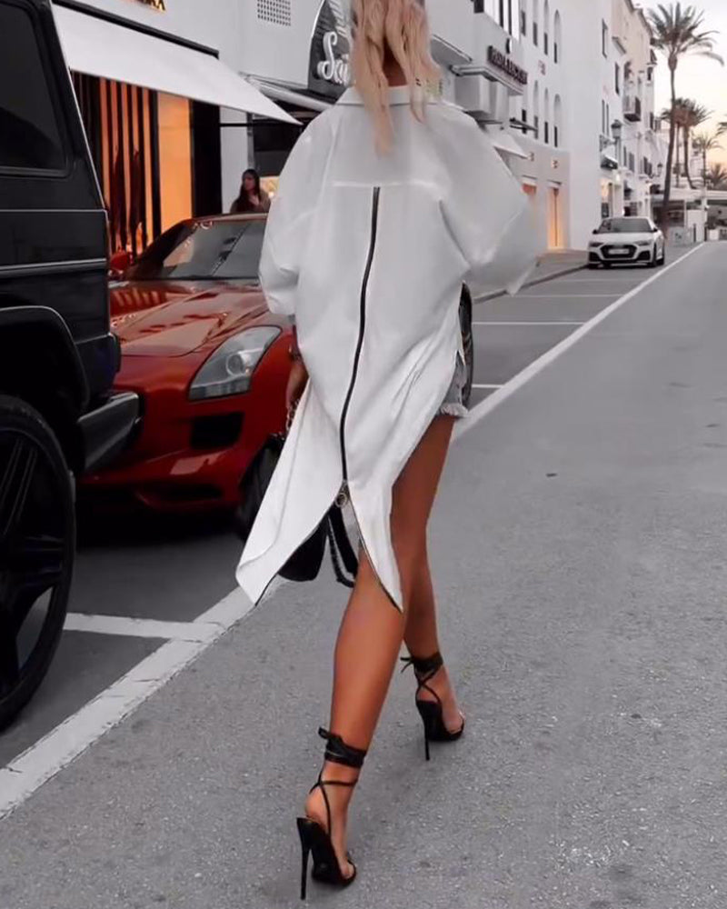 Einfarbiges Revers Schlitz Freizeithemd