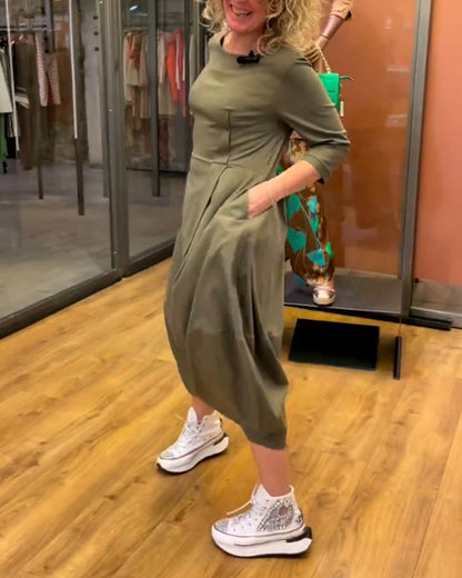 Rundhals 2/3 Ärmel Kleid