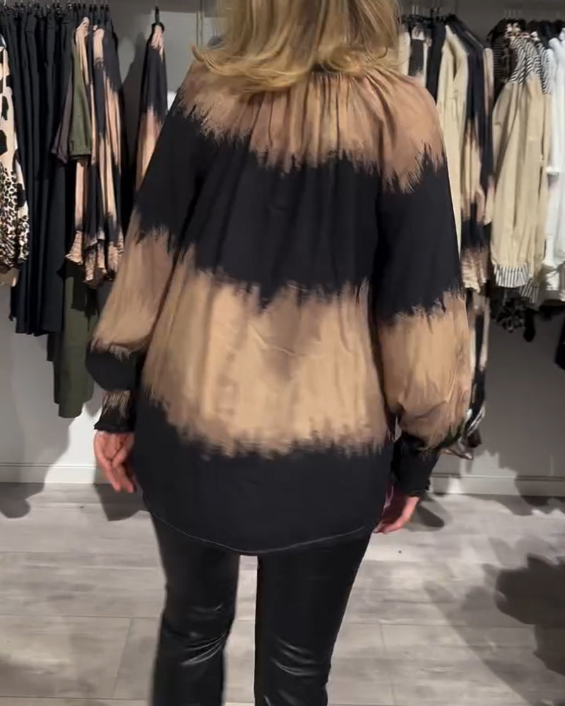 Vintage Farbkasten V-Ausschnitt Knopf Bluse