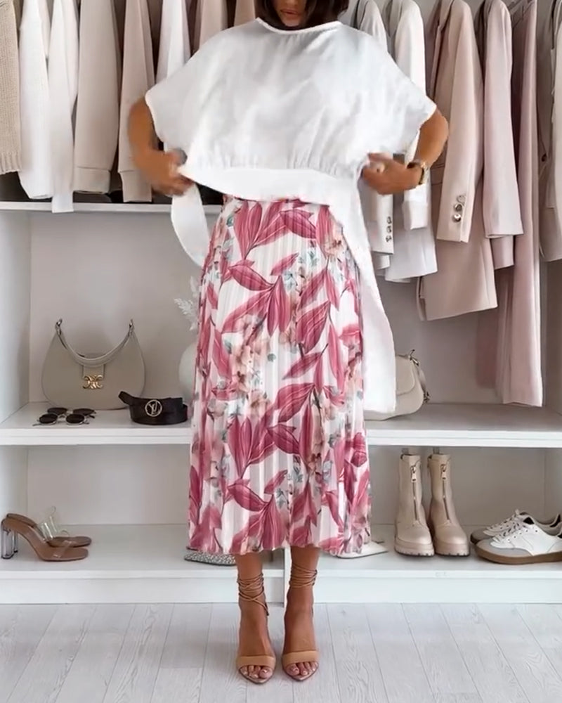 Einfärbige Bluse mit Taillenknoten und kurzen Ärmeln