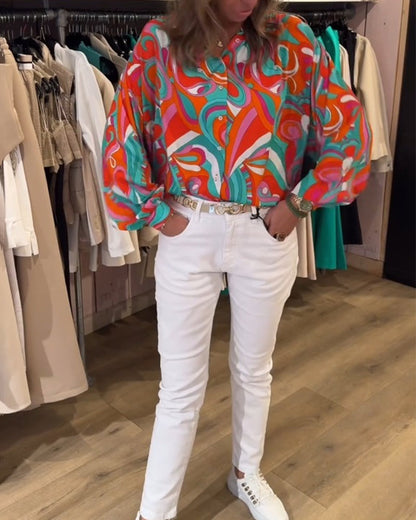 Lässige bedruckte Bluse für den Arbeitsweg