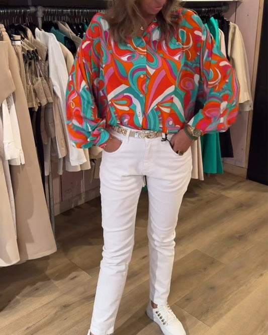 Lässige bedruckte Bluse für den Arbeitsweg