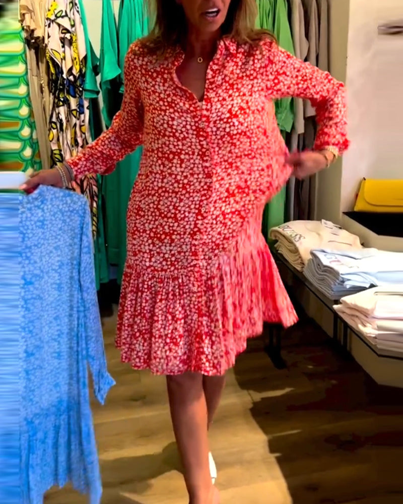 V-Ausschnitt Kleid mit Blumenmuster und Revers