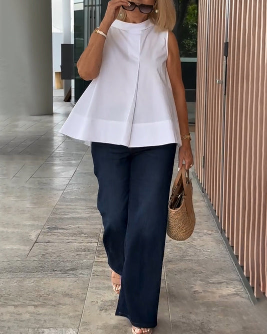 Ärmellose Unifarbene Einfache Bluse