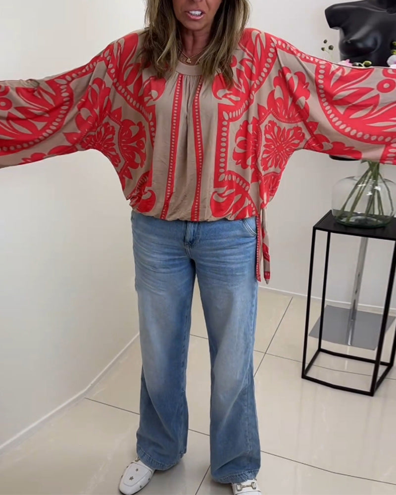 Bedrucktes, lässiges Langarmoberteil mit Rundhalsausschnitt