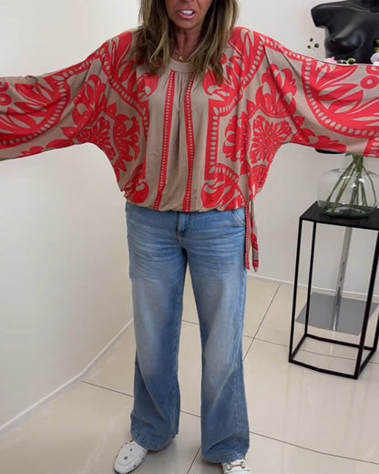 Bedrucktes, lässiges Langarmoberteil mit Rundhalsausschnitt