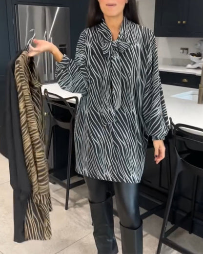 Zebra-Print Bluse mit langen Ärmeln