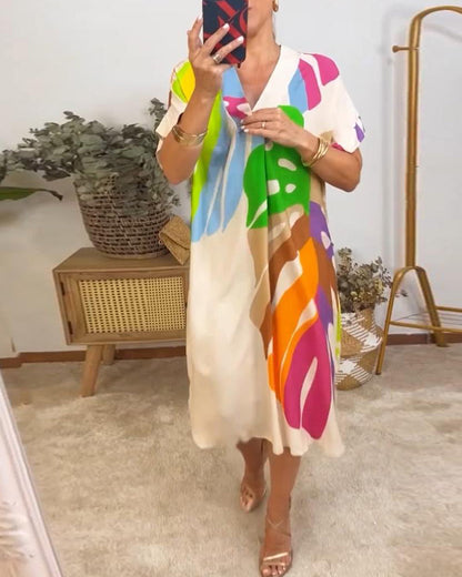 Buntes Blätterdruck Freizeitkleid