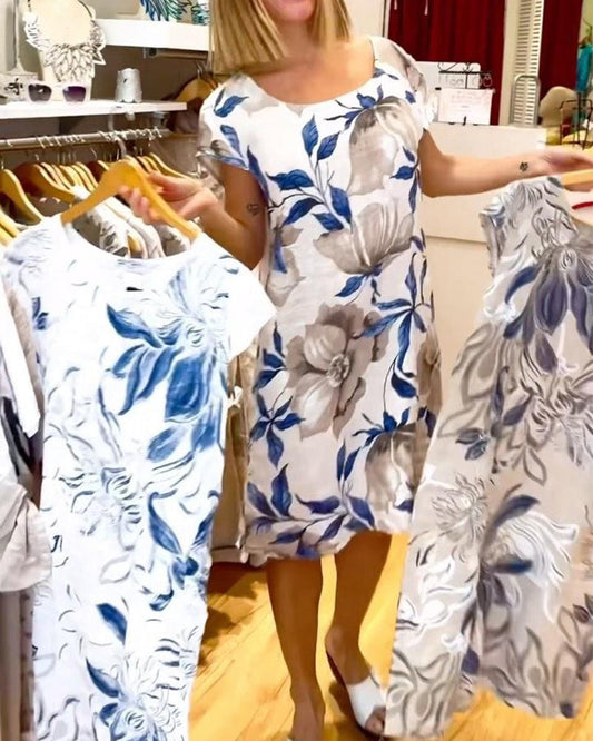 Elegantes kurzärmliges Kleid mit Blumenmuster