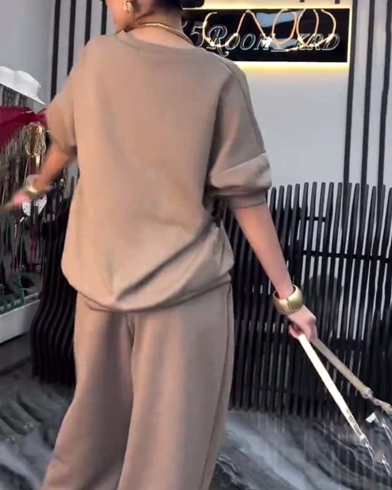 Leopard-Print Freizeit-Sweatshirt-Set