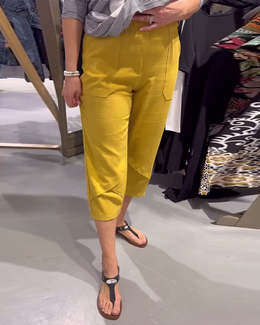 Lässige taillierte Baumwoll- und Leinen-Cropped-Hosen