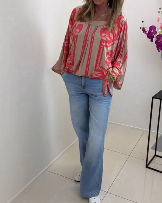 Bedrucktes, lässiges Langarmoberteil mit Rundhalsausschnitt