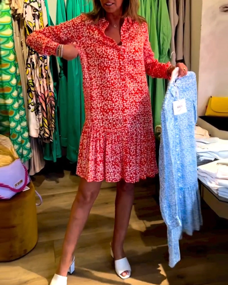 V-Ausschnitt Kleid mit Blumenmuster und Revers