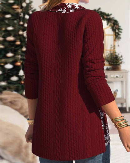 Pilekragen Oberteil mit Schneeflockenprint