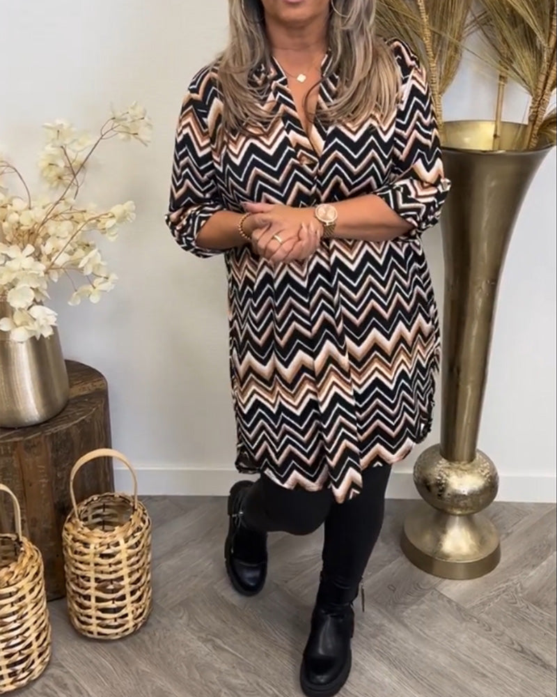 Wellenmuster V-Ausschnitt Kleid