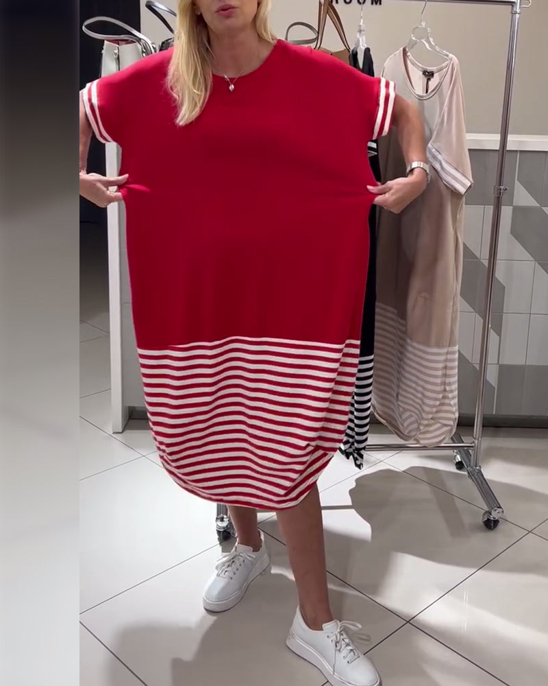 Kontraststreifen Kurzarm Freizeitkleid