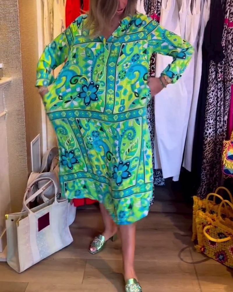 Lockeres bedrucktes Pocket-Kleid