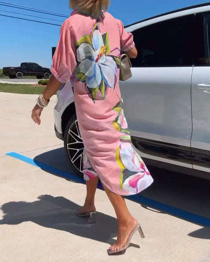 Blumenmuster lockeres Freizeitkleid