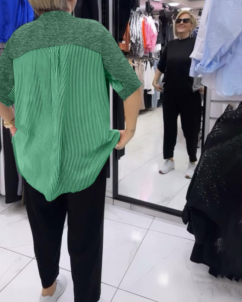 Gestreifte Patchwork-Casual-Bluse