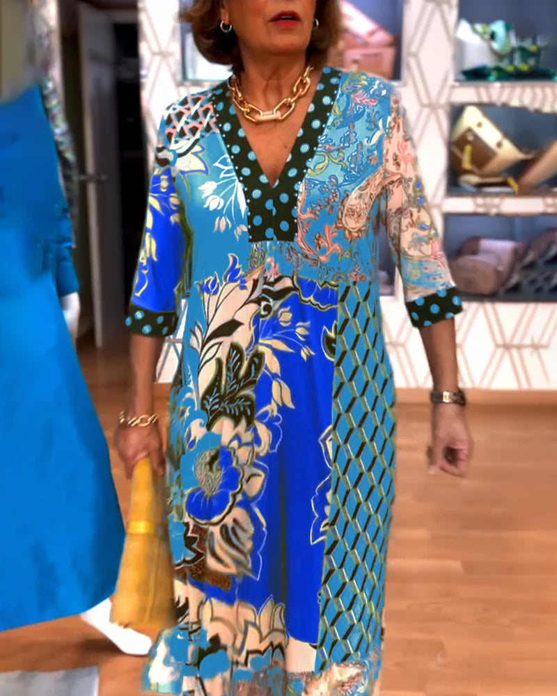 V-Ausschnitt Bedrucktes Schlitzkleid